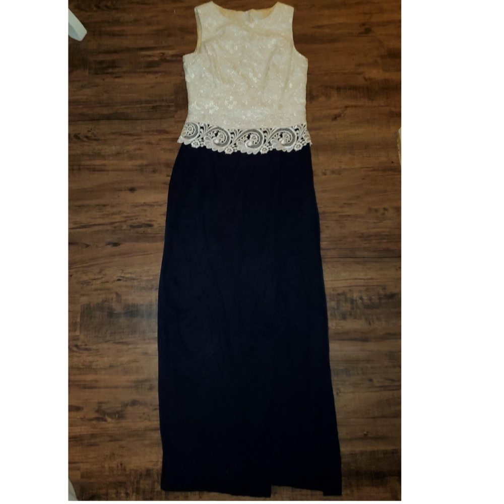 Scott McClintock Ivory Lace Blue Dress Size 6
